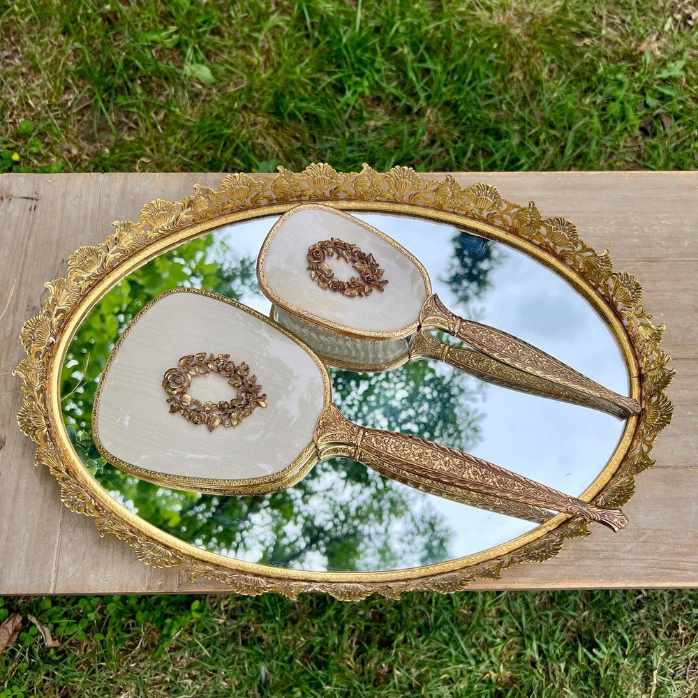 Vintage Vanity Mirror and Brush Set
